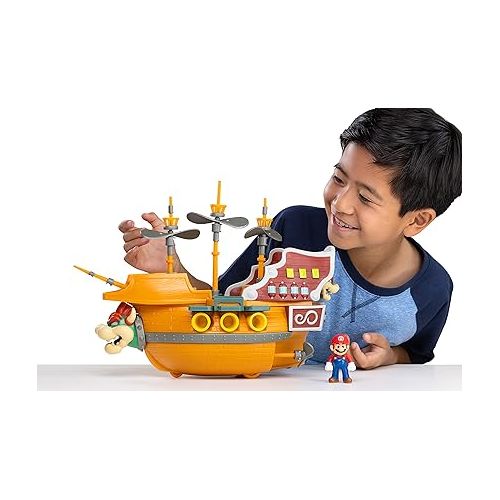 슈퍼마리오 Super Mario Deluxe Bowser's Air Ship Playset with Mario Action Figure - Authentic in-Game Sounds & Spinning Propellers