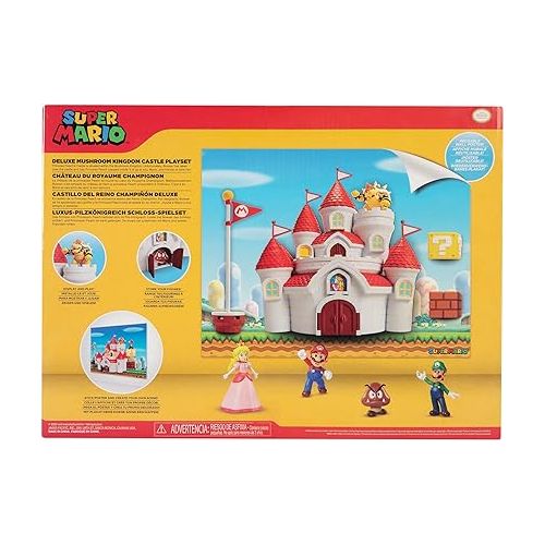 슈퍼마리오 SUPER MARIO 58541 Mushroom Kingdom Castle Playset with Exclusive 2.5” Bowser Figure - Officially Licensed by Nintendo, Princess Peach Castle, 3.2 x 15 x 11 inches