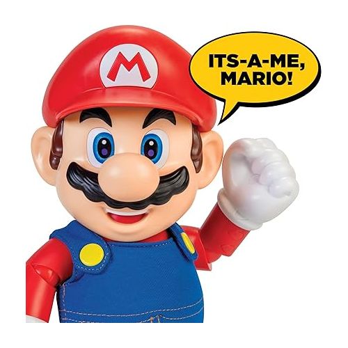 슈퍼마리오 Super Mario It's-A Me, Mario! Collectible Action Figure, Talking Posable Mario Figure, 30+ Phrases and Game Sounds - 12 Inches Tall!