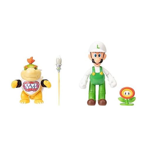 슈퍼마리오 Super Mario Nintendo 4 Inch Action Figure 2-Pack: Fire Luigi & Bowser Jr. with Accessories