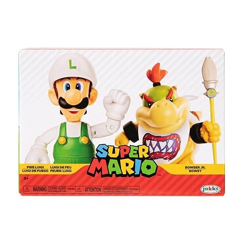 슈퍼마리오 Super Mario Nintendo 4 Inch Action Figure 2-Pack: Fire Luigi & Bowser Jr. with Accessories