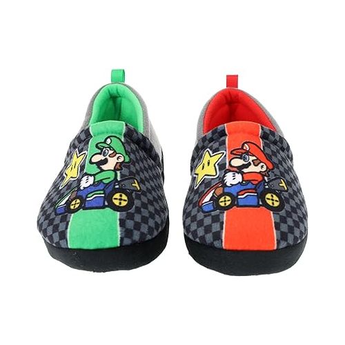 슈퍼마리오 Super Mario Slippers for Kids, Mario and Luigi Nintendo Slippers,Slip-On Slippers, Plush, Little Kid/Big Kid Sizes 11 to 5