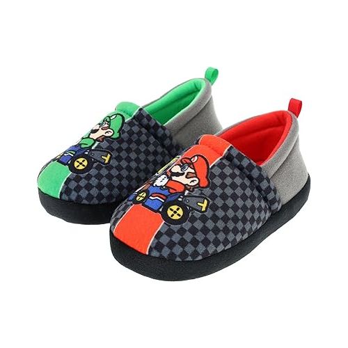 슈퍼마리오 Super Mario Slippers for Kids, Mario and Luigi Nintendo Slippers,Slip-On Slippers, Plush, Little Kid/Big Kid Sizes 11 to 5