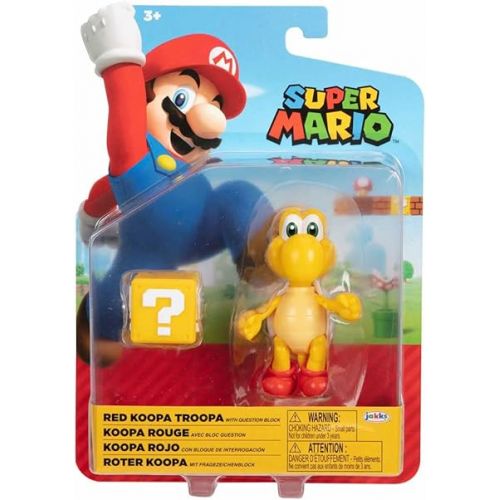 슈퍼마리오 SUPER MARIO Collectible Red para Koopa Troopa 4 inch Poseable Articulated Action Figure with Question Mark Accessory for Ages 3+