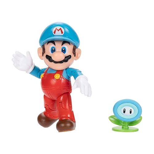 슈퍼마리오 Nintendo Super Mario 4-Inch Ice Mario Poseable Figure with Ice Flower Accessory. Ages 3+ (Officially licensed)