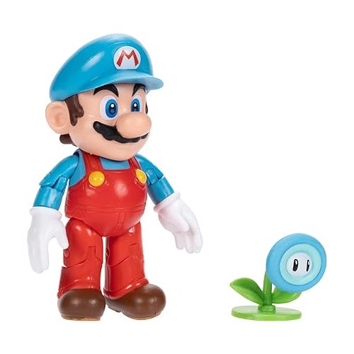 슈퍼마리오 Nintendo Super Mario 4-Inch Ice Mario Poseable Figure with Ice Flower Accessory. Ages 3+ (Officially Licensed)