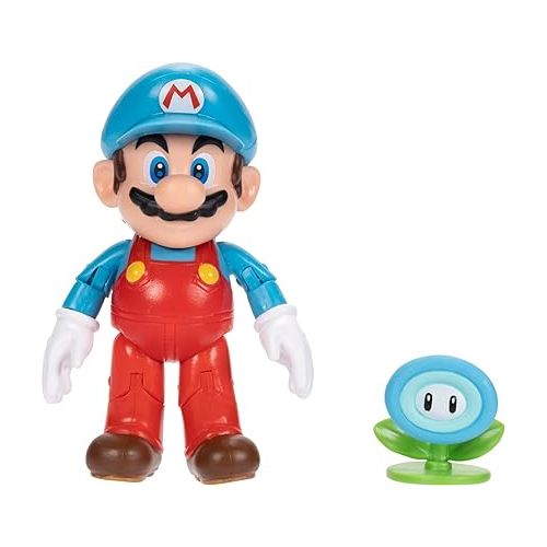 슈퍼마리오 Nintendo Super Mario 4-Inch Ice Mario Poseable Figure with Ice Flower Accessory. Ages 3+ (Officially licensed)