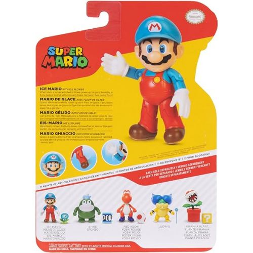 슈퍼마리오 Nintendo Super Mario 4-Inch Ice Mario Poseable Figure with Ice Flower Accessory. Ages 3+ (Officially Licensed)