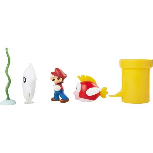 슈퍼마리오 SUPER MARIO Nintendo Underwater 2.5 Figure Diorama Play Set, Includes: Mario, Cheep-Cheep, Blooper, Mechanical Warp Pipe, Spinning Water Plant & Two Coins