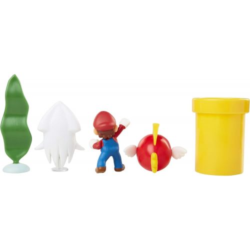 슈퍼마리오 SUPER MARIO Nintendo Underwater 2.5 Figure Diorama Play Set, Includes: Mario, Cheep-Cheep, Blooper, Mechanical Warp Pipe, Spinning Water Plant & Two Coins