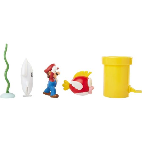 슈퍼마리오 SUPER MARIO Nintendo Underwater 2.5 Figure Diorama Play Set, Includes: Mario, Cheep-Cheep, Blooper, Mechanical Warp Pipe, Spinning Water Plant & Two Coins