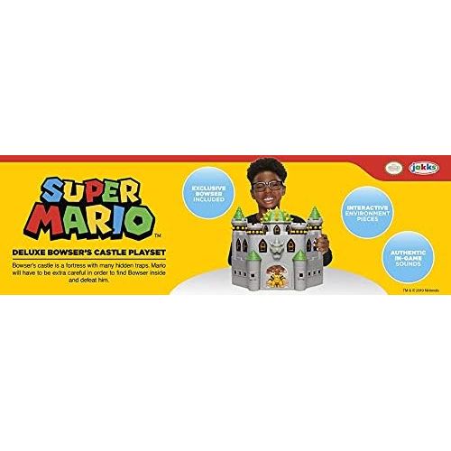 슈퍼마리오 Nintendo Bowsers Castle Super Mario Deluxe Bowsers Castle Playset with 2.5 Exclusive Articulated Bowser Action Figure, Interactive Play Set with Authentic In-Game Sounds