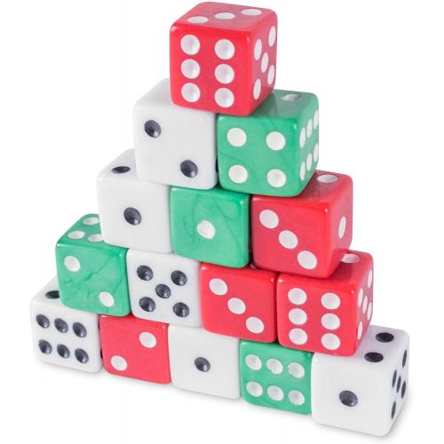  [아마존베스트]Super Z Outlet Assorted Colorful Dice in White, Red, Green for Board Games, Activity, Casino Theme, Party Favors, Toy Gifts (18 Pack)