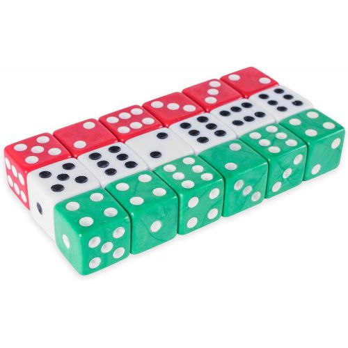  [아마존베스트]Super Z Outlet Assorted Colorful Dice in White, Red, Green for Board Games, Activity, Casino Theme, Party Favors, Toy Gifts (18 Pack)
