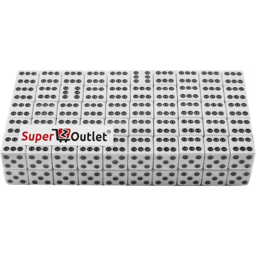  [아마존베스트]Super Z Outlet Standard 16mm White Dice with Black Pips Dots for Board Games, Activity, Casino Theme, Party Favors, Toy Gifts (100 Pack)
