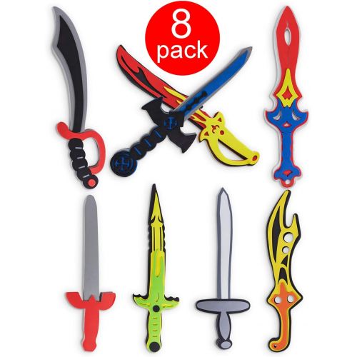  Super Z Outlet Assorted Foam Toy Swords for Children with Different Designs Including Ninja, Pirate, Warrior, and Viking (8 Pack)