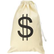 Super Z Outlet Large Canvas Natural Money Bag Pouch with Drawstring Closure and Dollar Sign Design for Toy Party Favors, Bank Robber Cowboy Pirate Theme, Carrying Case Sack