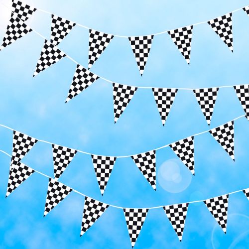  Super Z Outlet 100 Foot Long Race Track Car Finish Line Black and White Plastic Pennant Party Checker Pattern String Curtain Banner for Decorations, Birthdays, Event Supplies, Festivals, Children