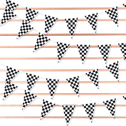  Super Z Outlet 100 Foot Long Race Track Car Finish Line Black and White Plastic Pennant Party Checker Pattern String Curtain Banner for Decorations, Birthdays, Event Supplies, Festivals, Children