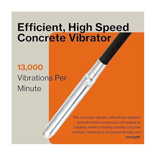  SuperHandy Concrete Vibrating Power Tool, 13k VPM, 4.9’ Ft Flex Hose Immersion Shaft, Cement Vibrator, Cordless Handheld 48V 2Ah Battery, Brushless Motor - Remove Air Bubble, Level & Mix Concrete