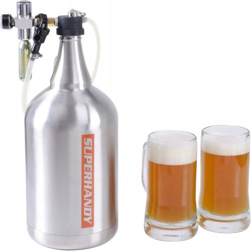  [아마존 핫딜] SuperHandy Growler 1 Gallon 128 Ounce Stainless Steel Double Wall Insulated Tap Dispenser for Craft/Draft/Homebrew Beer 30PSI Regulator Relief Ring Food Grade use 12/16 Gram 3/8-24