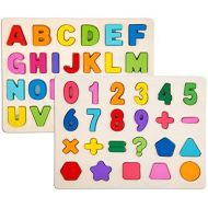 [아마존베스트]Alphabet Blocks Learning Puzzle | Wooden Upper Case Letter and Number Learning Board Toy - Ideal for Early Educational Learning for Kindergarten Toddlers & Preschools