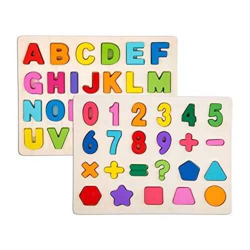  [아마존베스트]Alphabet Blocks Learning Puzzle | Wooden Upper Case Letter and Number Learning Board Toy - Ideal for Early Educational Learning for Kindergarten Toddlers & Preschools