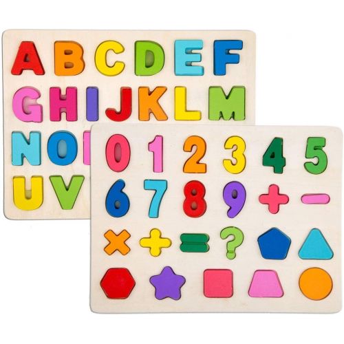  [아마존베스트]Alphabet Blocks Learning Puzzle | Wooden Upper Case Letter and Number Learning Board Toy - Ideal for Early Educational Learning for Kindergarten Toddlers & Preschools