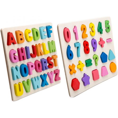  [아마존베스트]Alphabet Blocks Learning Puzzle | Wooden Upper Case Letter and Number Learning Board Toy - Ideal for Early Educational Learning for Kindergarten Toddlers & Preschools