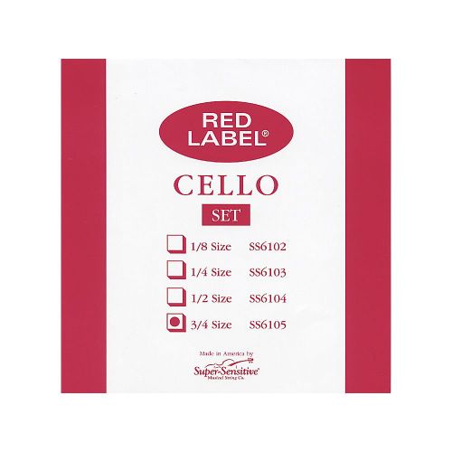  Super-Sensitive Red Label Cello String Set - 3/4 Size