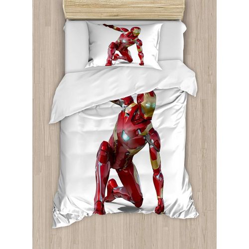  Full Bedding Sets for boys,Superhero Duvet Cover Set,Robot Transformer Hero with Superpower in Costume Cyber Man Fun Character Print,1 Comforter Cover 1 Bed Sheets 2 Pillow Cases,W