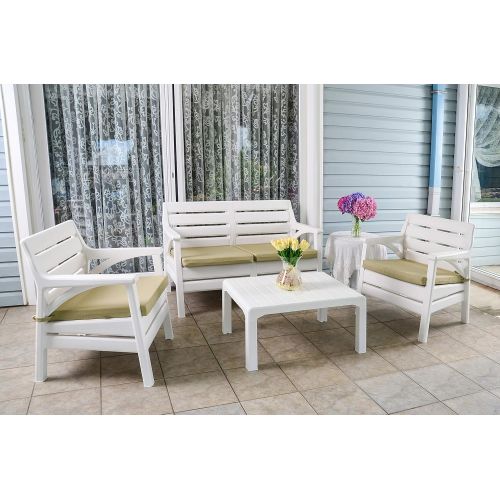  Superio Premium Weather Resistant Patio Furniture Set Cushioned Loveseat with Matching Chairs & Accent Outdoor Table 4 Color Options to Match Your Decor & Yard Backyard Poolside Fu