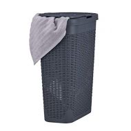 Superio Narrow Laundry Hamper 40 Liter With Easy Lid, Slim and Tall, Grey Durable Wicker Hamper, Washing Bin with Cutout Handles - Dirty Cloths Storage in Bathroom or Bedroom Apart