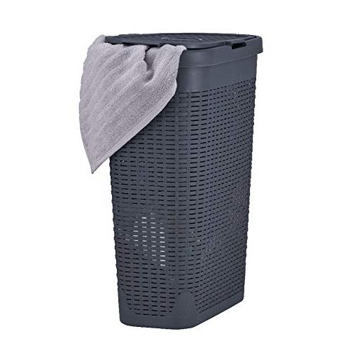  Superio Narrow Laundry Hamper 40 Liter With Easy Lid, Slim and Tall, Grey Durable Wicker Hamper, Washing Bin with Cutout Handles - Dirty Cloths Storage in Bathroom or Bedroom Apart