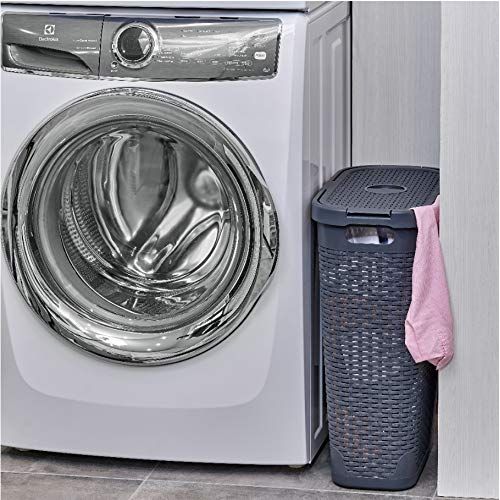  Superio Narrow Laundry Hamper 40 Liter With Easy Lid, Slim and Tall, Grey Durable Wicker Hamper, Washing Bin with Cutout Handles - Dirty Cloths Storage in Bathroom or Bedroom Apart