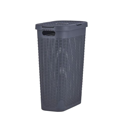  Superio Narrow Laundry Hamper 40 Liter With Easy Lid, Slim and Tall, Grey Durable Wicker Hamper, Washing Bin with Cutout Handles - Dirty Cloths Storage in Bathroom or Bedroom Apart