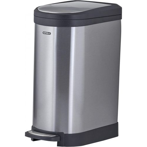  Superio Stainless Steel Garbage Pail-Narrow Small Trash Can with Lid for Bedroom, Bathroom and Office (2.6 Gallon)