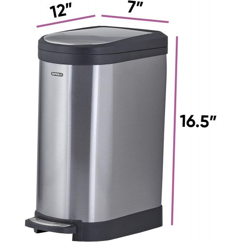  Superio Stainless Steel Garbage Pail-Narrow Small Trash Can with Lid for Bedroom, Bathroom and Office (2.6 Gallon)