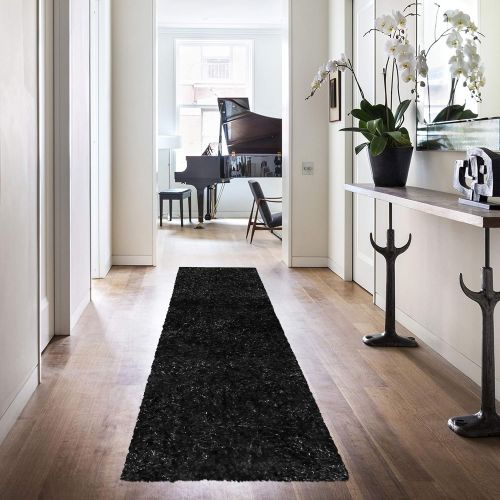  Superior Collection Hand Woven Elegant and Soft Shag Rug (2.6X8 Runner) - Black