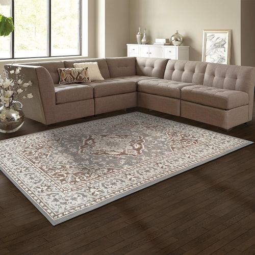  Superior Glendale Collection Area Rug - Traditional Brown Oriental Rug, 8 mm Pile, Jute Backing Floor Rug, Grey, 2 x 3