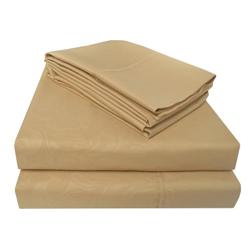  Superior Wrinkle Resistant 3000 Series Ivy Embossed Bed Sheet Set with Bonus Pillowcase Set, Full, Gold