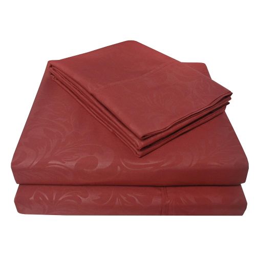  Superior Wrinkle Resistant 3000 Series Ivy Embossed Bed Sheet Set with Bonus Pillowcase Set, Full, Wine