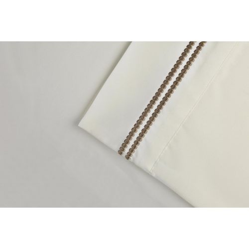  Superior Super Soft, Light Weight, 100% Brushed Microfiber, Full, Wrinkle Resistant, 6-Piece Sheet Set Ivory with Taupe 2-Line Embroidery