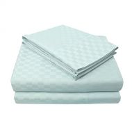 Superior 100% Cotton, 300 Thread Count Checkered Bed Sheet Set, California King, Light Blue