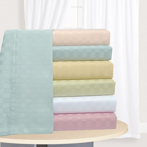  Superior 100% Cotton, 300 Thread Count Checkered Bed Sheet Set, California King, Light Blue