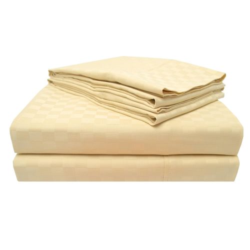  Superior 100% Cotton, 300 Thread Count Checkered Bed Sheet Set, Queen, Cream