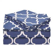 Superior 100% Cotton Trellis Geometric Bedding, 4 Piece Sheet Set, Soft and Breathable Cotton Sheets, 300 Thread Count with Deep Fitting Pockets - King, Navy Blue