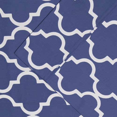  Superior 100% Cotton Trellis Geometric Bedding, 4 Piece Sheet Set, Soft and Breathable Cotton Sheets, 300 Thread Count with Deep Fitting Pockets - King, Navy Blue