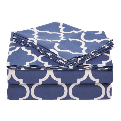  Superior 100% Cotton Trellis Geometric Bedding, 4 Piece Sheet Set, Soft and Breathable Cotton Sheets, 300 Thread Count with Deep Fitting Pockets - King, Navy Blue