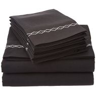 Superior Super Soft Light Weight, 100% Brushed Microfiber, Twin, Wrinkle Resistant, 4-Piece Sheet Set, Black with White Cloud Embroidery in Gift Box